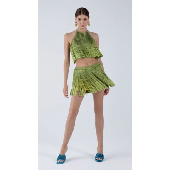 MYBEACHYSIDE Hand-Crochet Fringed Mini Skirt - Size XS-S - NWT - Picture 1 of 5